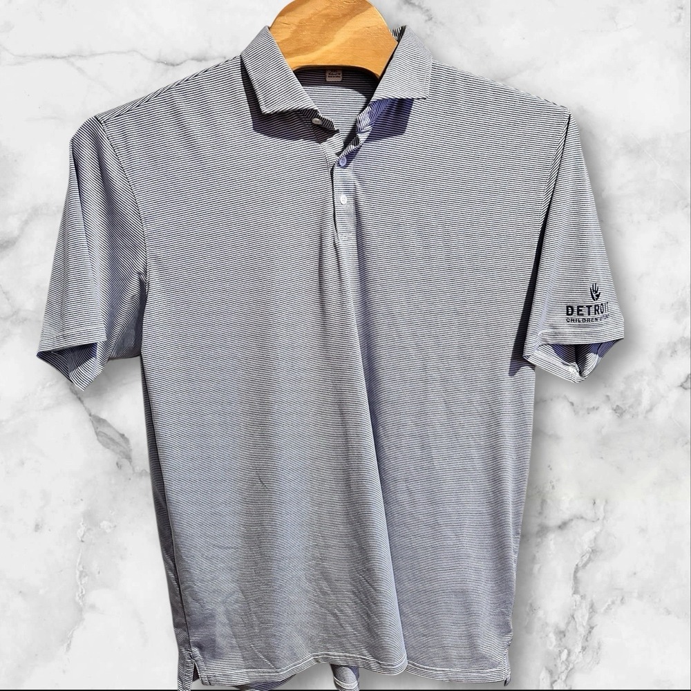 Holderness & Bourne Polo Shirt Mens 2XL Blue Stripe Tailored Fit Golf Stretch‎